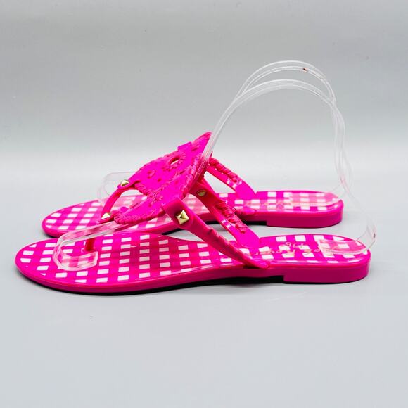 Jack Rogers Sandals Womens 7 Pink White Gingham Georgica Jelly T-Strap Thong - Picture 5 of 11